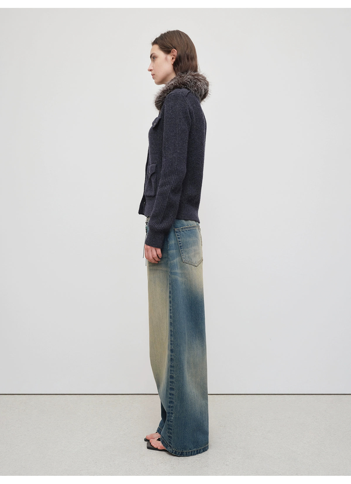 Vintage Tapered Wide-Leg Distressed Denim Pants