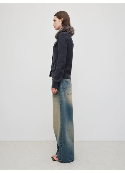 Vintage Tapered Wide-Leg Distressed Denim Pants