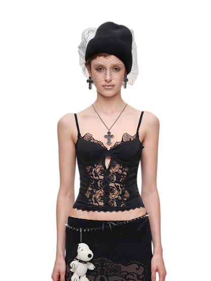 Lace Panel Satin Corset Top