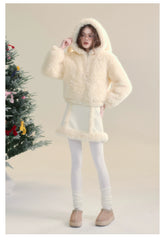 Cream Rabbit Shearling Coat & Skirt Set - CHINASQUAD