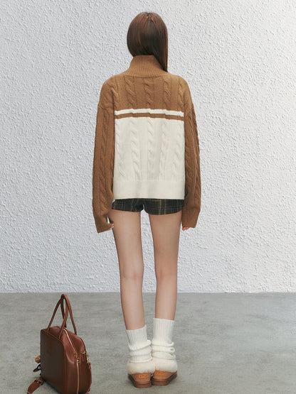 High-neck Cable Knit Sweater Cardigan