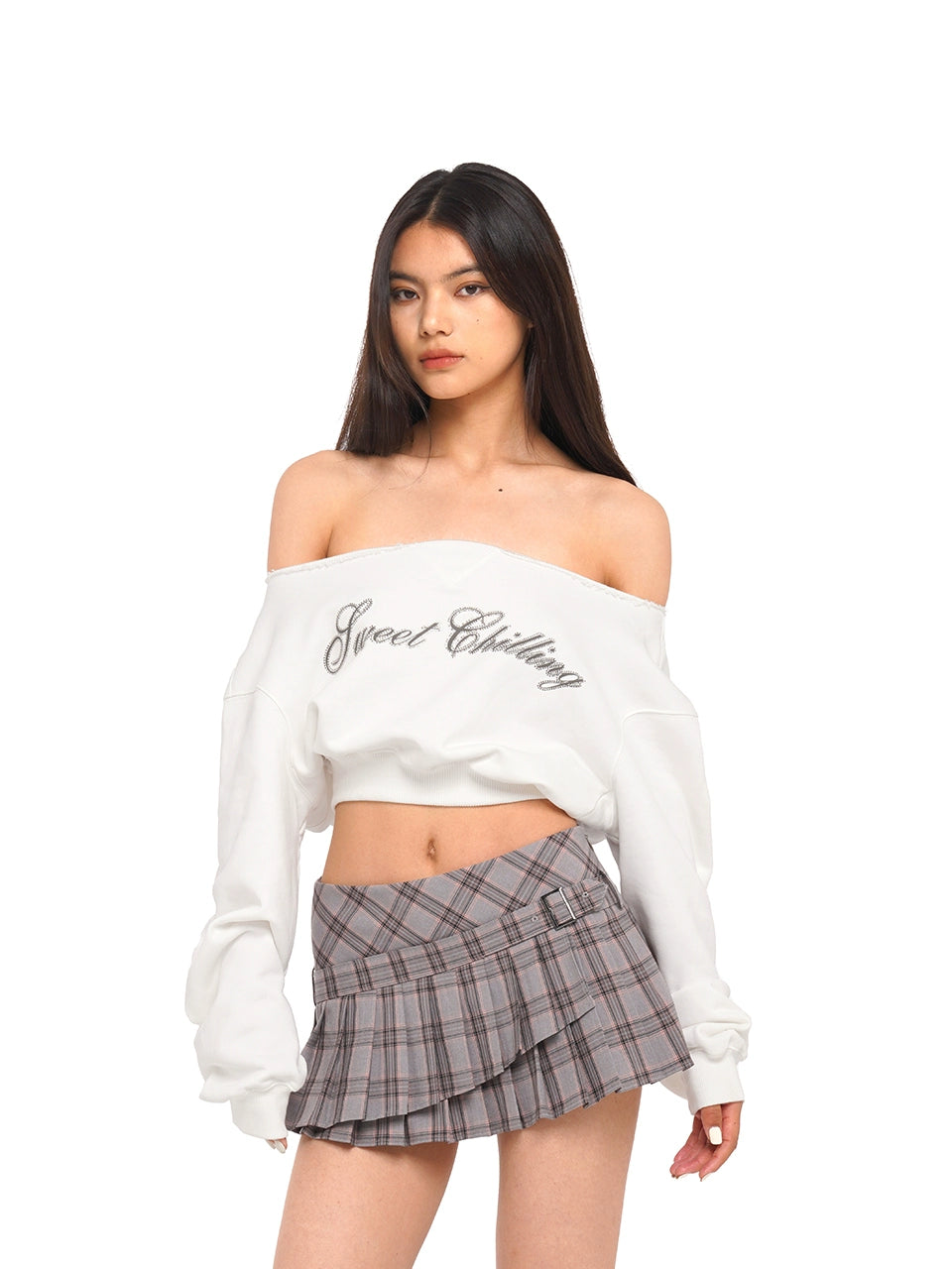 Oversized Off-shoulder Cropped Sweatshirt