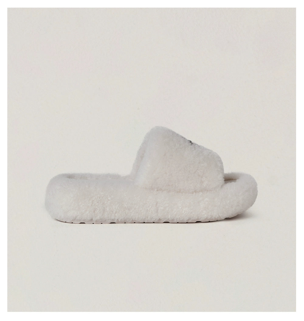 Cross Emblem Shearling Slide Sandals