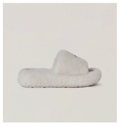 Cross Emblem Shearling Slide Sandals