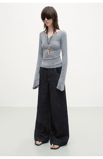 Lace V-neck Slim Long-Sleeve T-shirt