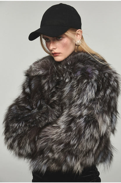 Turn-down Collar Silver Fox Fur Short Coat - CHINASQUAD