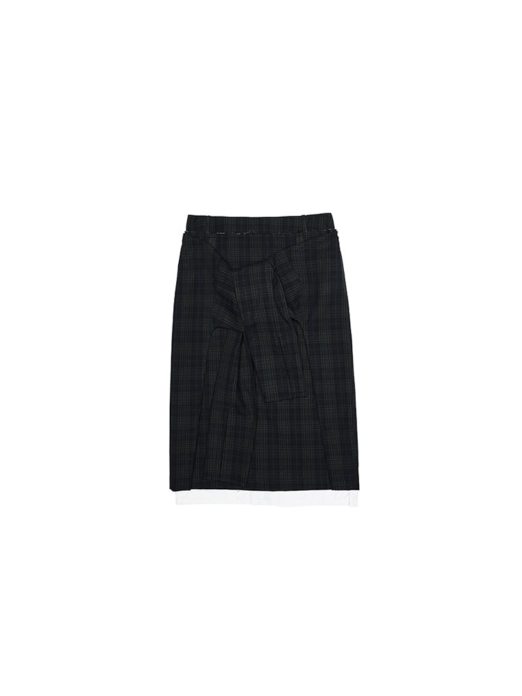 Contrast Plaid Knot Wrap Skirt