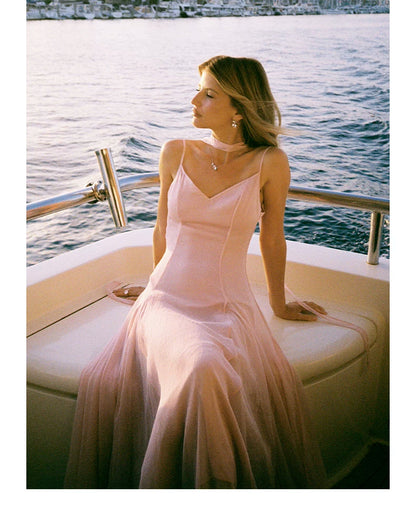 Sheer Bow-Detail Draped Maxi Dress