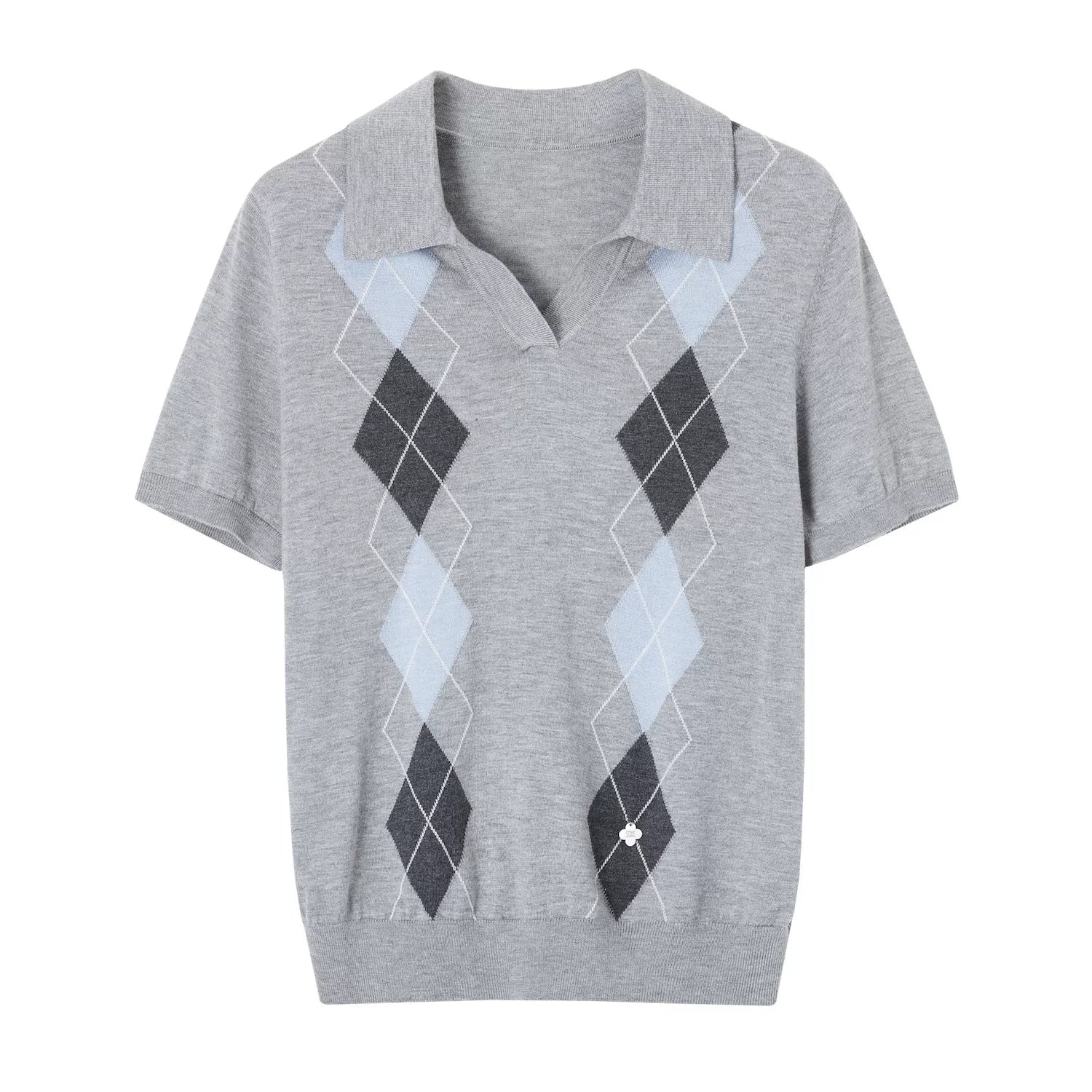 Diamond Panel Colorblock Polo Knit Top