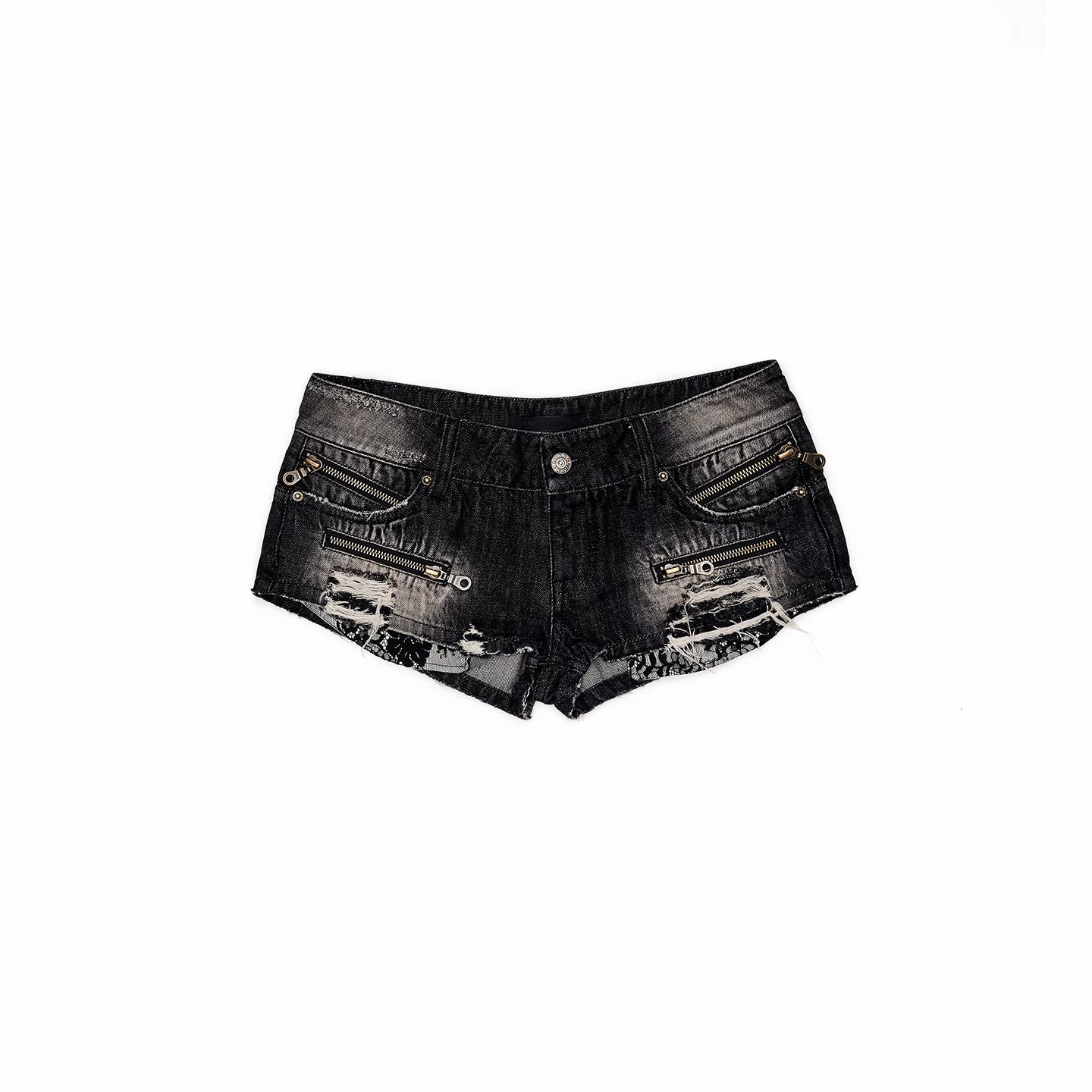 Vintage Washed Distressed Zip Denim Hot Shorts
