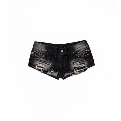Vintage Washed Distressed Zip Denim Hot Shorts
