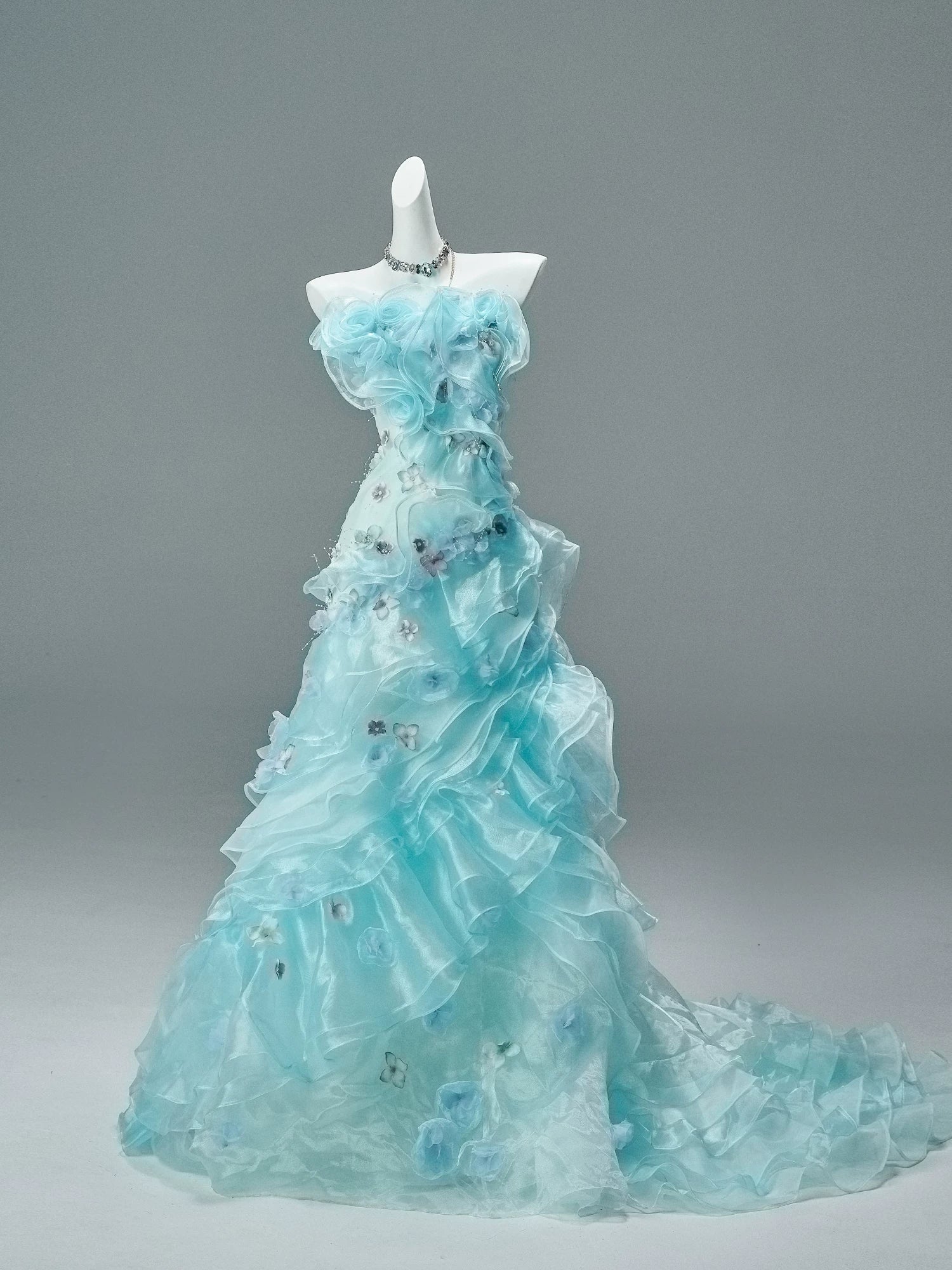 Azure “Bluefin Princess” Cascading Organza Couture Gown