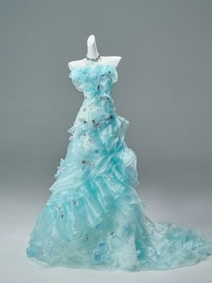 Azure “Bluefin Princess” Cascading Organza Couture Gown