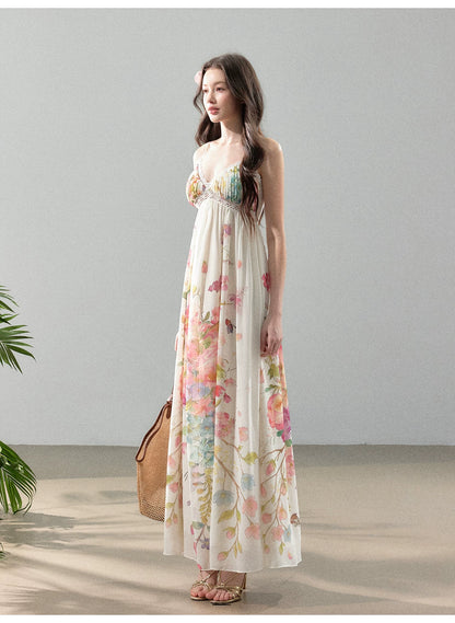 Blooming Vine Floral Chiffon Slip Maxi Dress