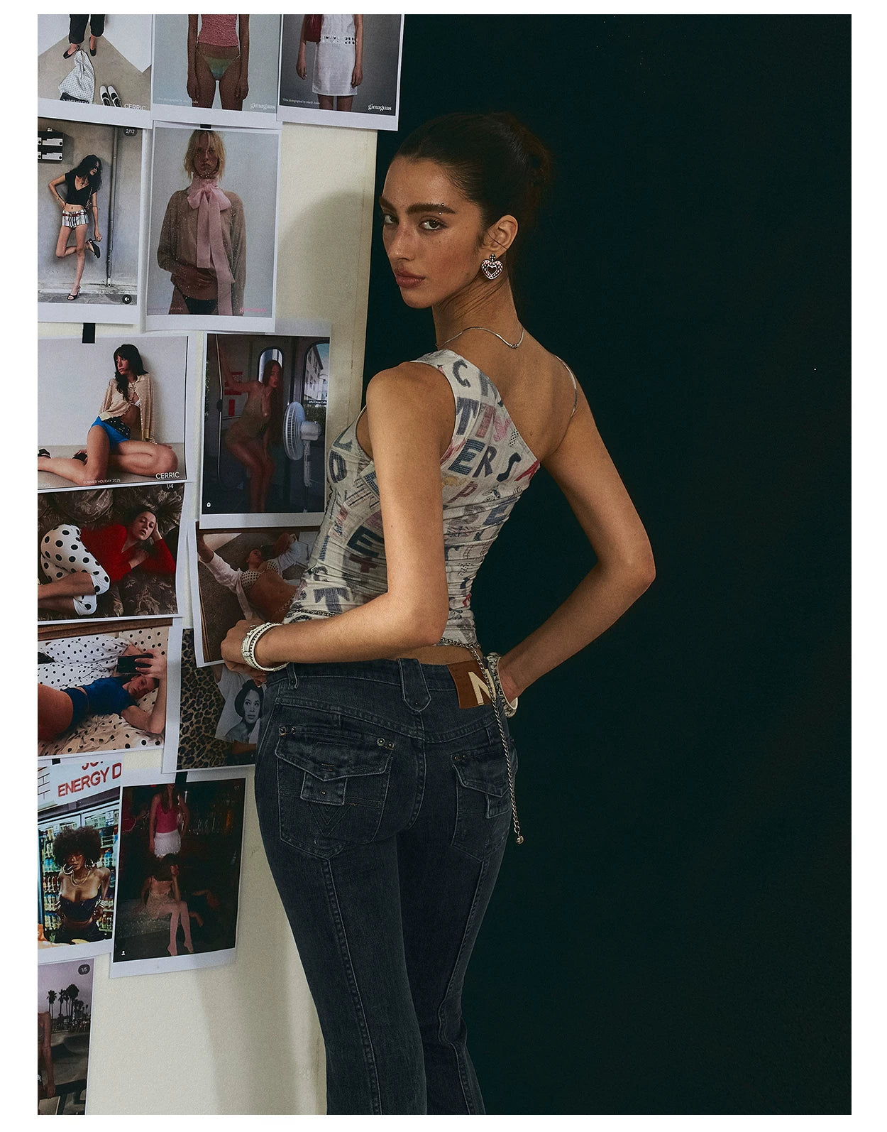 Vintage Graphic One-Shoulder Cinched Crop Tee