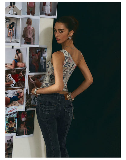 Vintage Graphic One-Shoulder Cinched Crop Tee