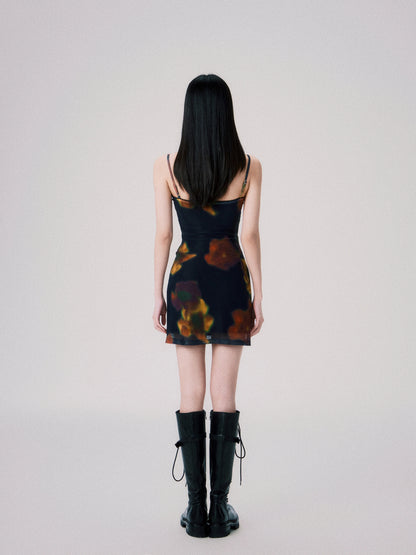 Vintage Printed Spaghetti-Strap Dress