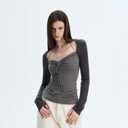 Layered Halter-Effect Long-Sleeve T-Shirt