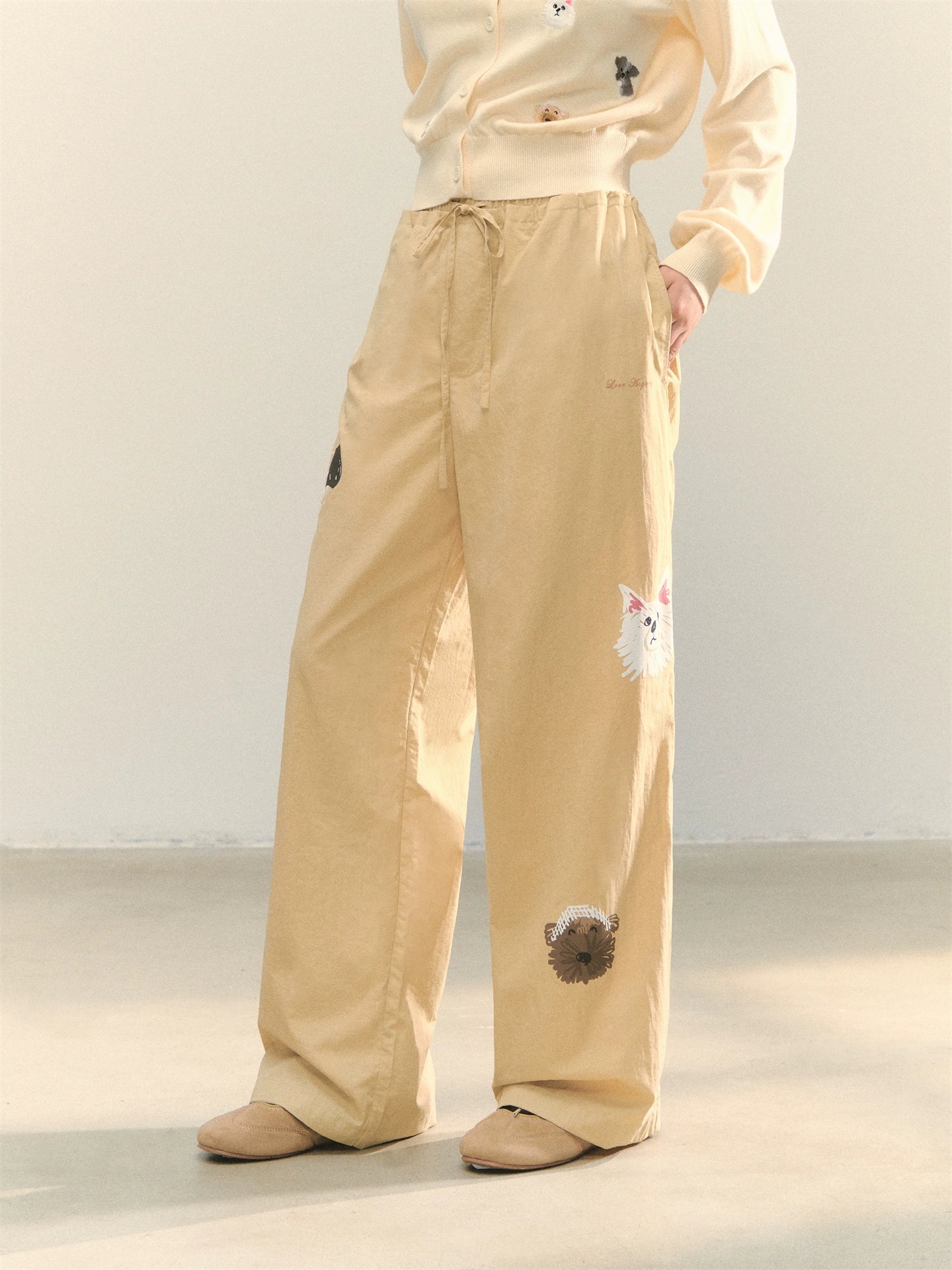 Fun Dog Print High-Waist Pants