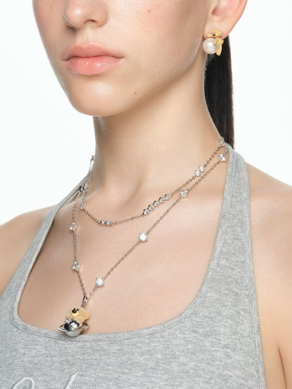 Flocked Bear Double Layer Necklace