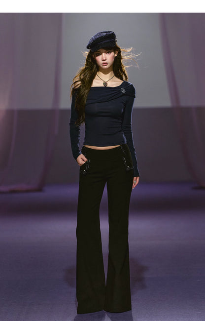 Asymmetric Ruched Embroidered Off-Shoulder Top