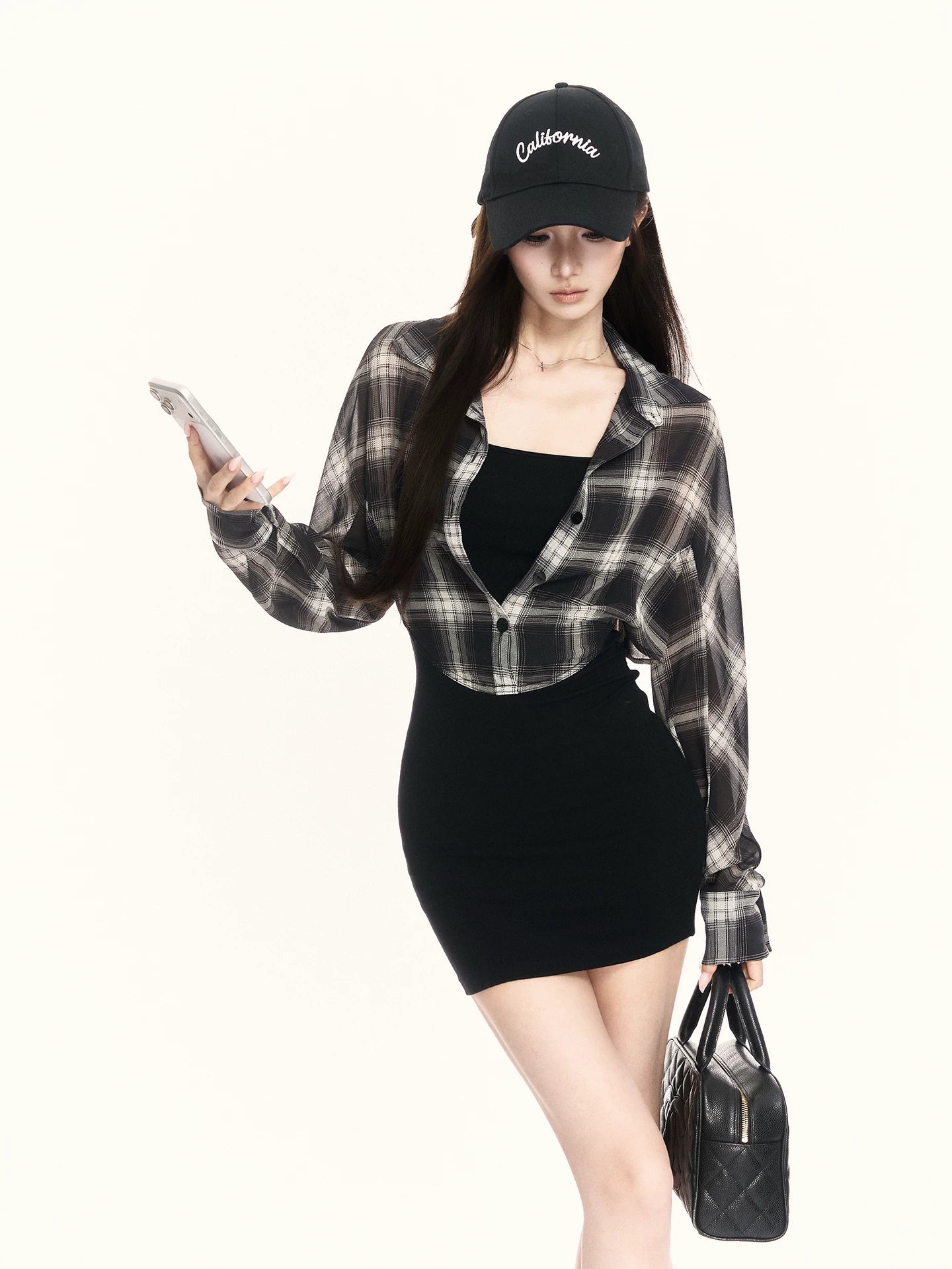 California Layered Plaid Shirt Knit Mini Dress