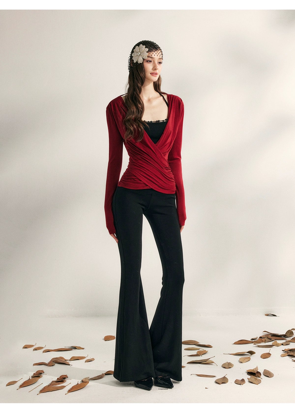 Modal Tencel V-Drape Ruched Blouse