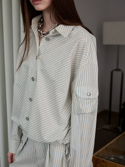 Retro Diagonal Cut Striped Bud Shirt - CHINASQUAD