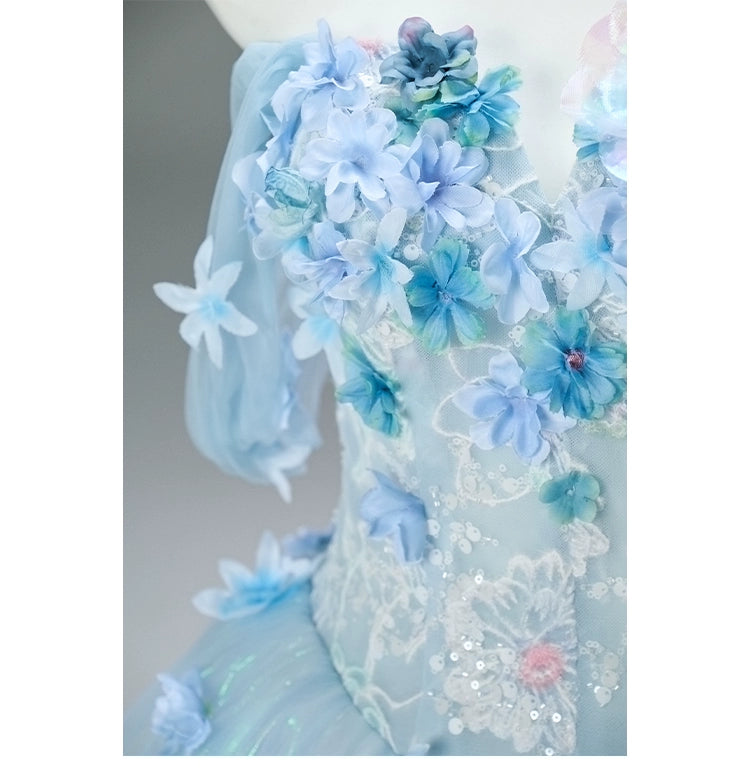 Silent Jellyfish Glow Iridescent Blue Couture Gown