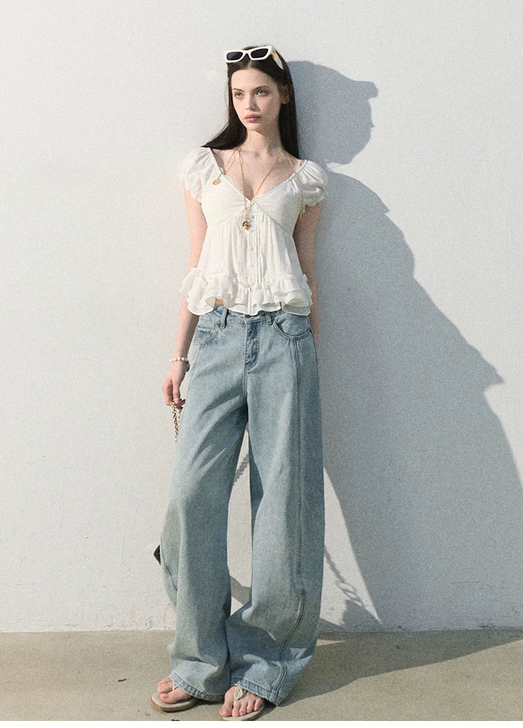 Ripple Romance Linen Blend Puff Sleeve Shirt