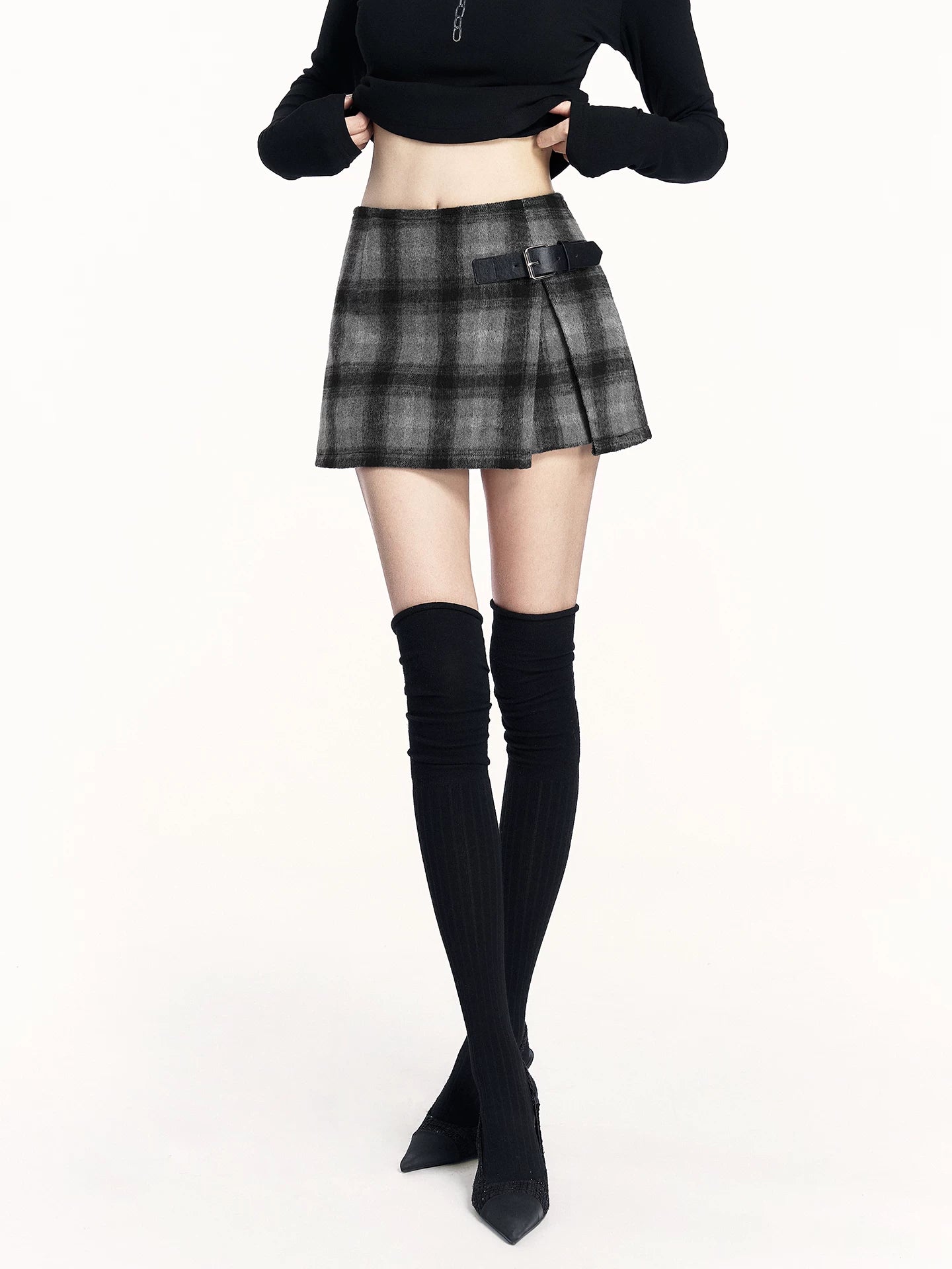 Plaid Wool-Blend A-Line Skirt