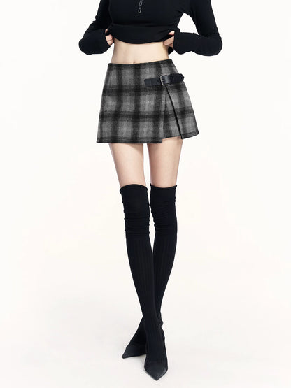 Plaid Wool-Blend A-Line Skirt