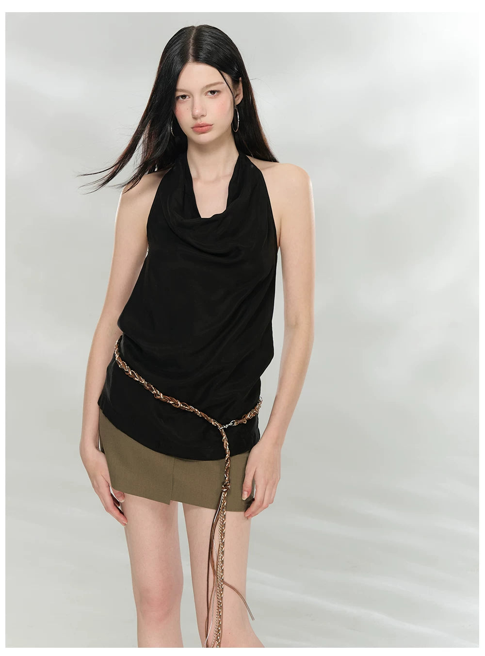 Draped Cowl Neck Halter Top