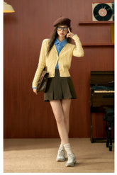 Yellow Twisted Texture Knitted Cardigan - CHINASQUAD