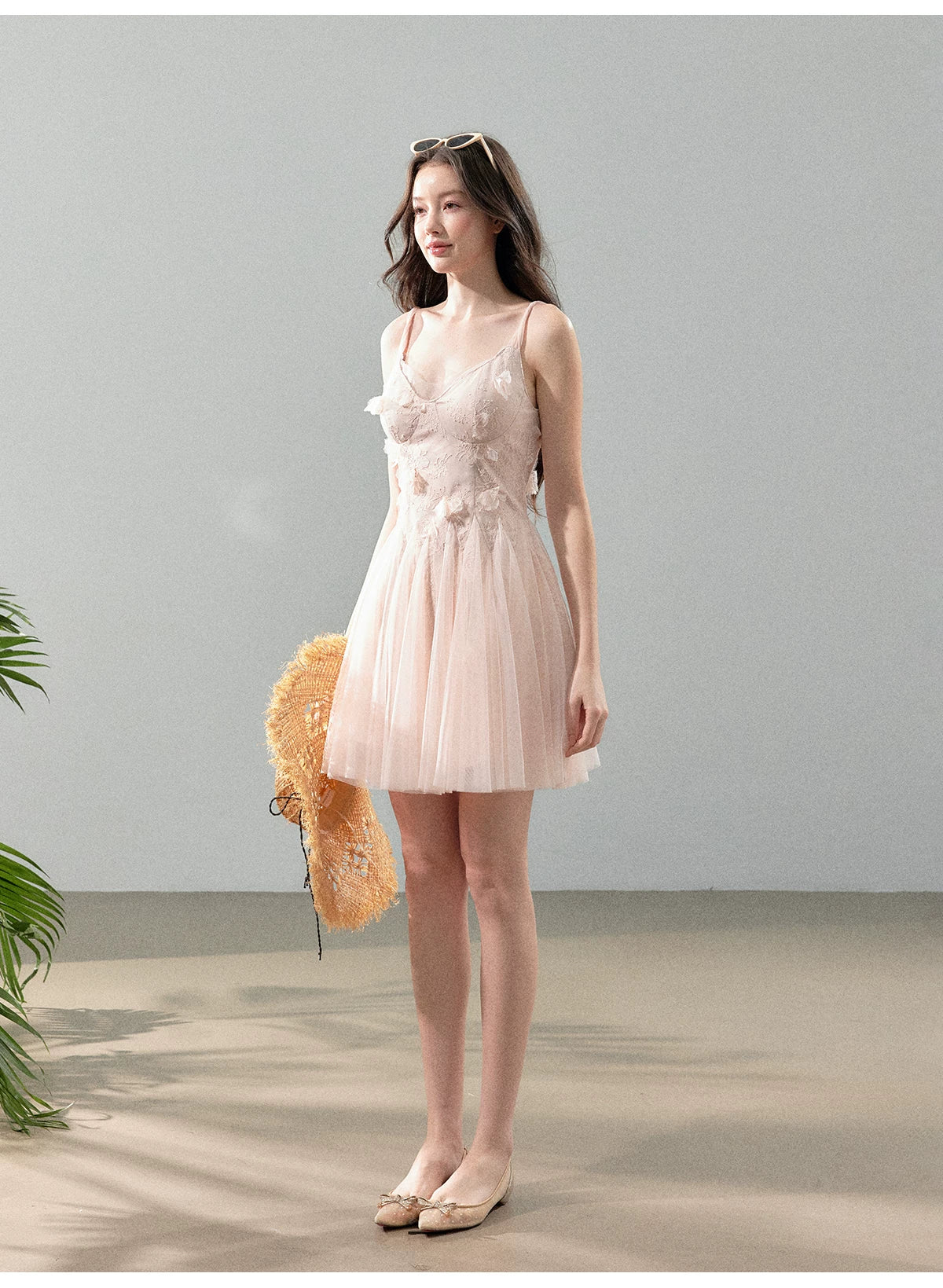 Blush Floral Lace Tulle Mini Dress