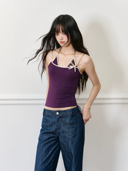 Two-tone Retro Halter Top - CHINASQUAD