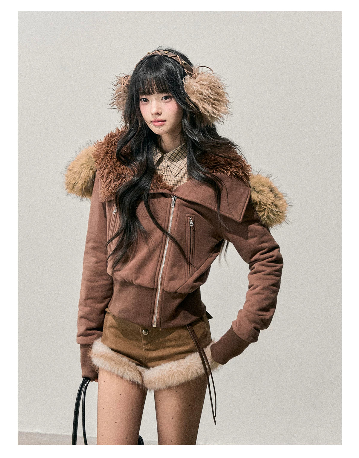 Faux-Fur Wide-Leg Winter Mini Shorts