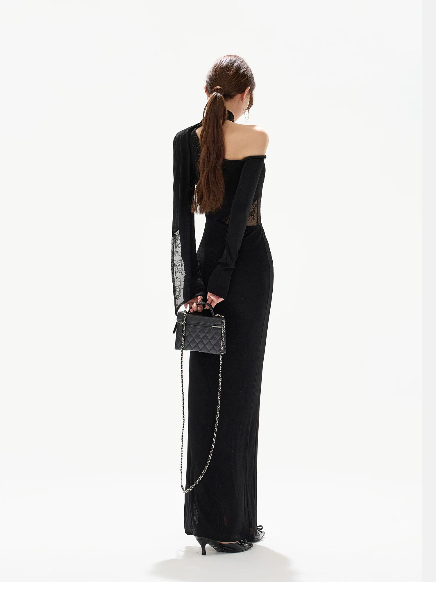 Asymmetric One-Shoulder Knit Evening Dress