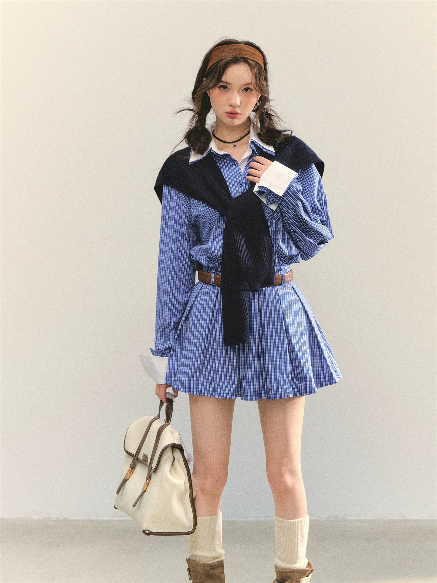 Shawl Fake Two-Piece Waist-Cinching A-Line Dress