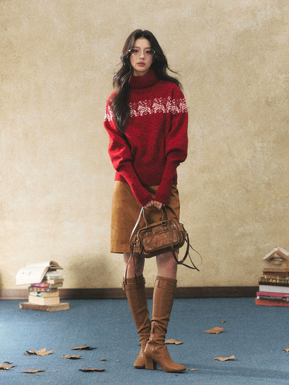 Dual-Tone Knit Turtleneck Sweater