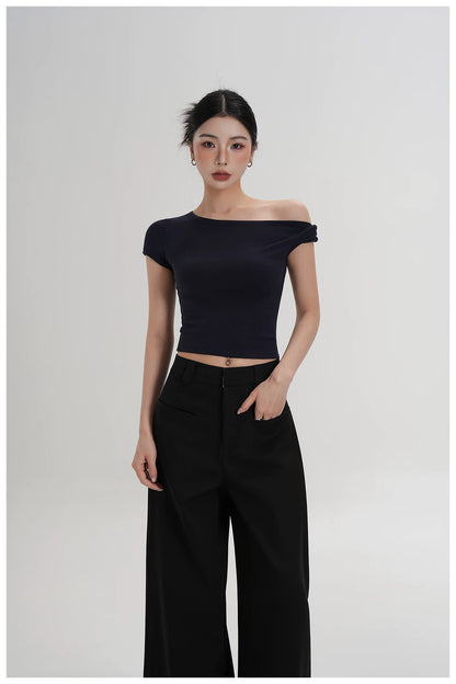 Asymmetric Off-Shoulder Cropped Tee