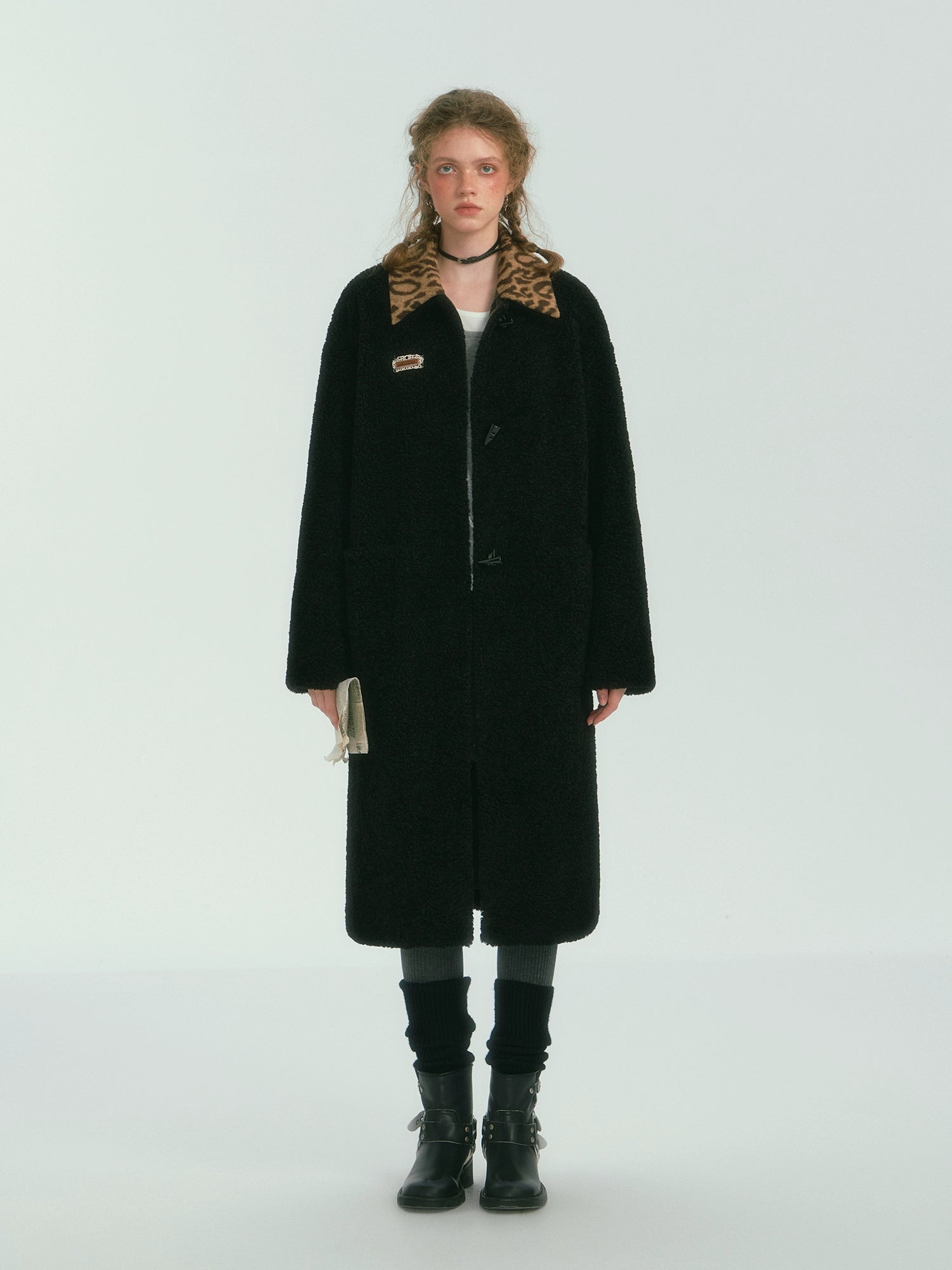 Contrast Collar Sherpa Long Coat