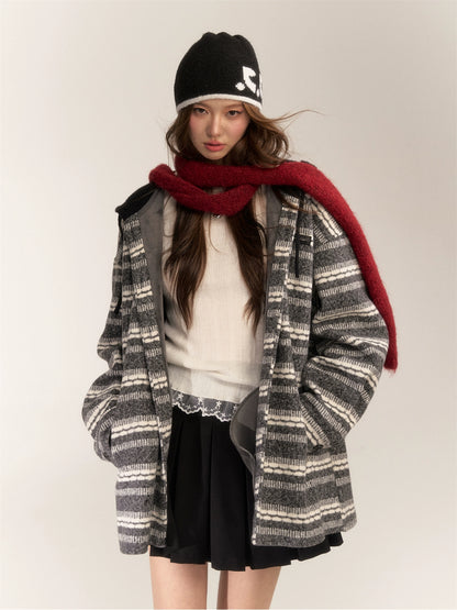 Striped Silver Fox Fur Hoodie Coat