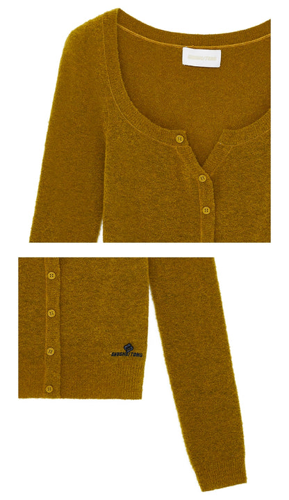 Round-Neck Fitted Wool-Blend Knit Cardigans
