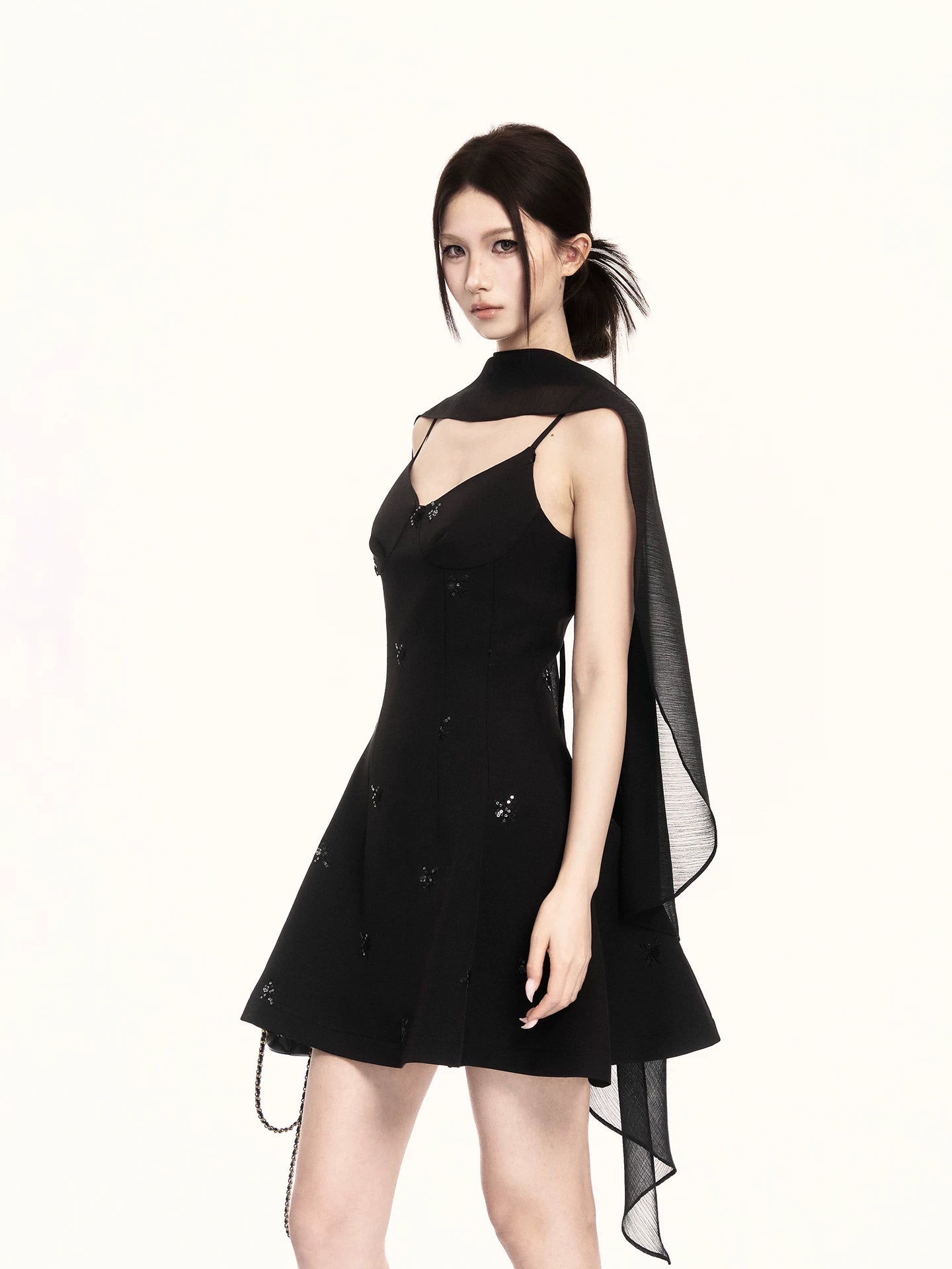 Midnight Embroidered Draped Two-Piece Dress Set