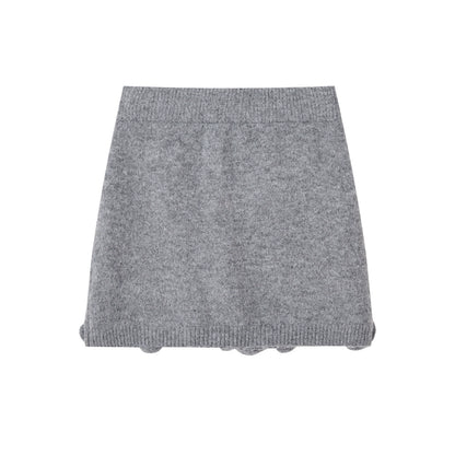 3D Rose V-Neck Knit Sweater &amp; A-Line Knit Skirt Set