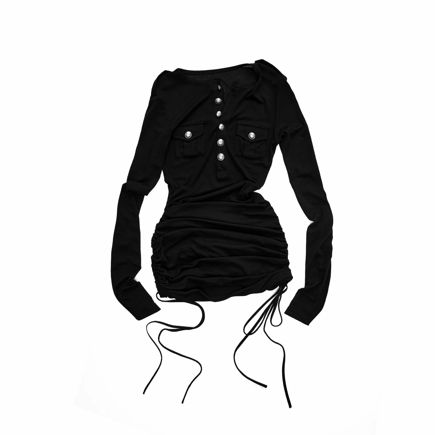 Drawstring Knit Bodycon Midi Dress