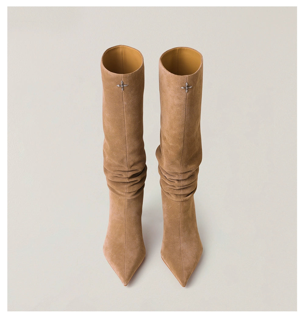 RAGE Wildstorm Suede Stacked Leather High-Heel Boots