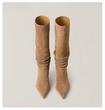 RAGE Wildstorm Suede Stacked Leather High-Heel Boots