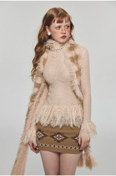 Letter Tassel Mink Fur Embossed Scarf - CHINASQUAD